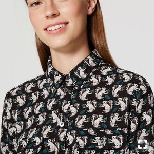Button Down Utility Blouse with Squirrel Pattern